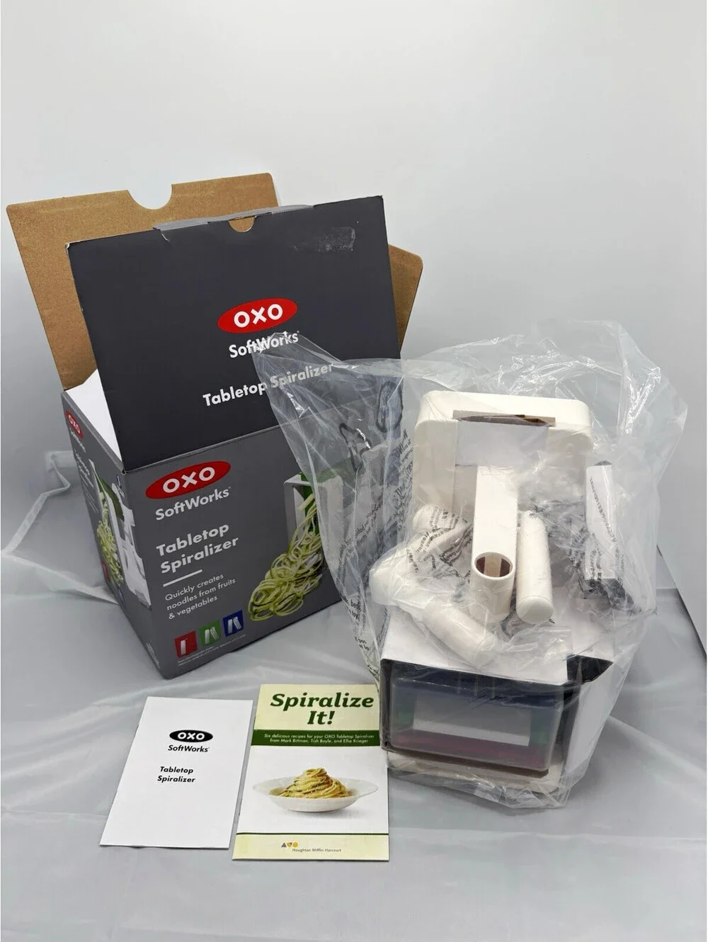 OXO SoftWorks Tabletop Manual Spiralizer Blades Storage Manual Recipe Book NIB